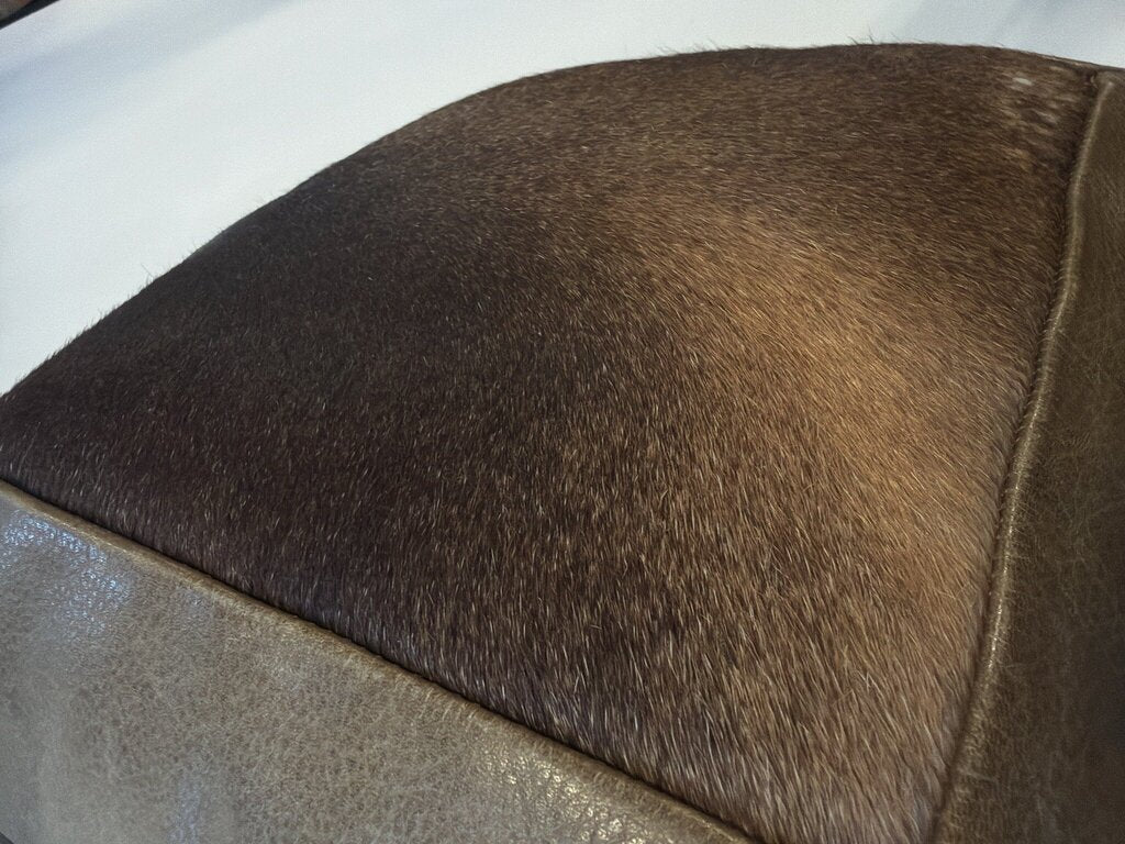 Leather & Cowhide Pillow W/ Fringe- 15X15