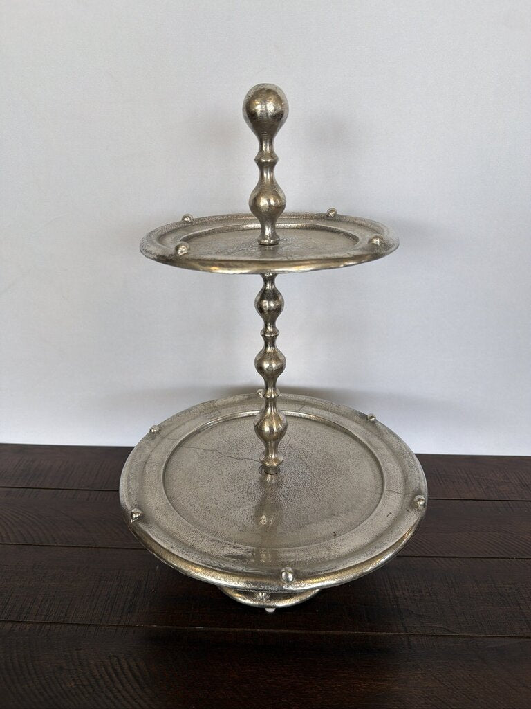 "Pewter" 2 Tier Serving Tray- 12X12X18