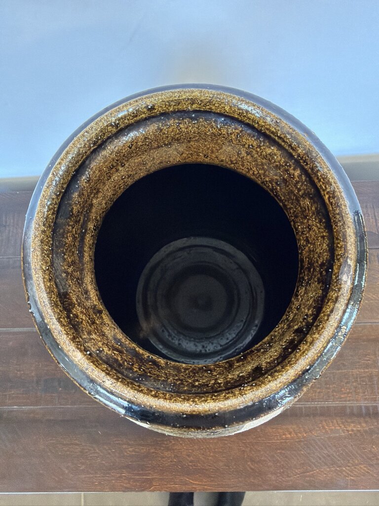 Artist Signed Glazed Striped Vase- 9X9X13- AS IS