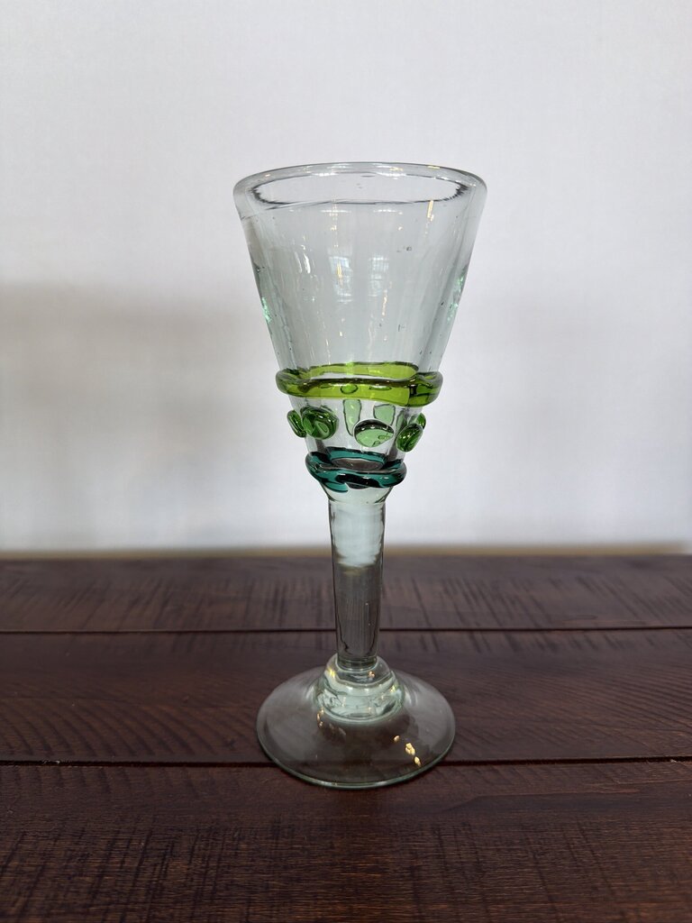 Blown Glass Stemware W/ Green Design- Set of 9