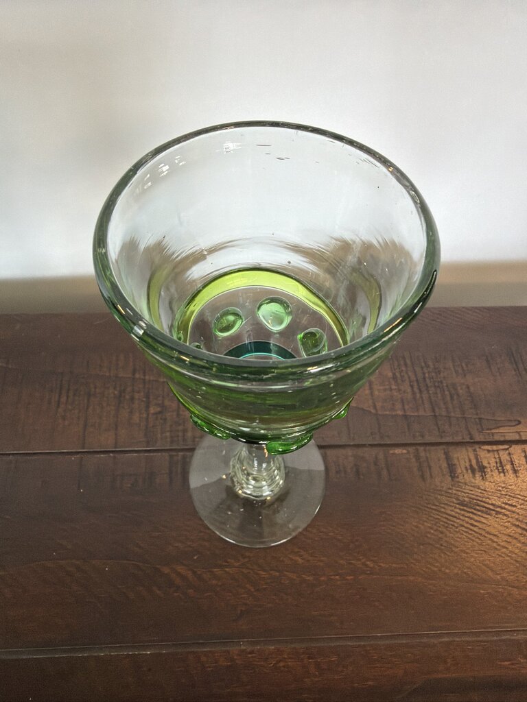 Blown Glass Stemware W/ Green Design- Set of 9