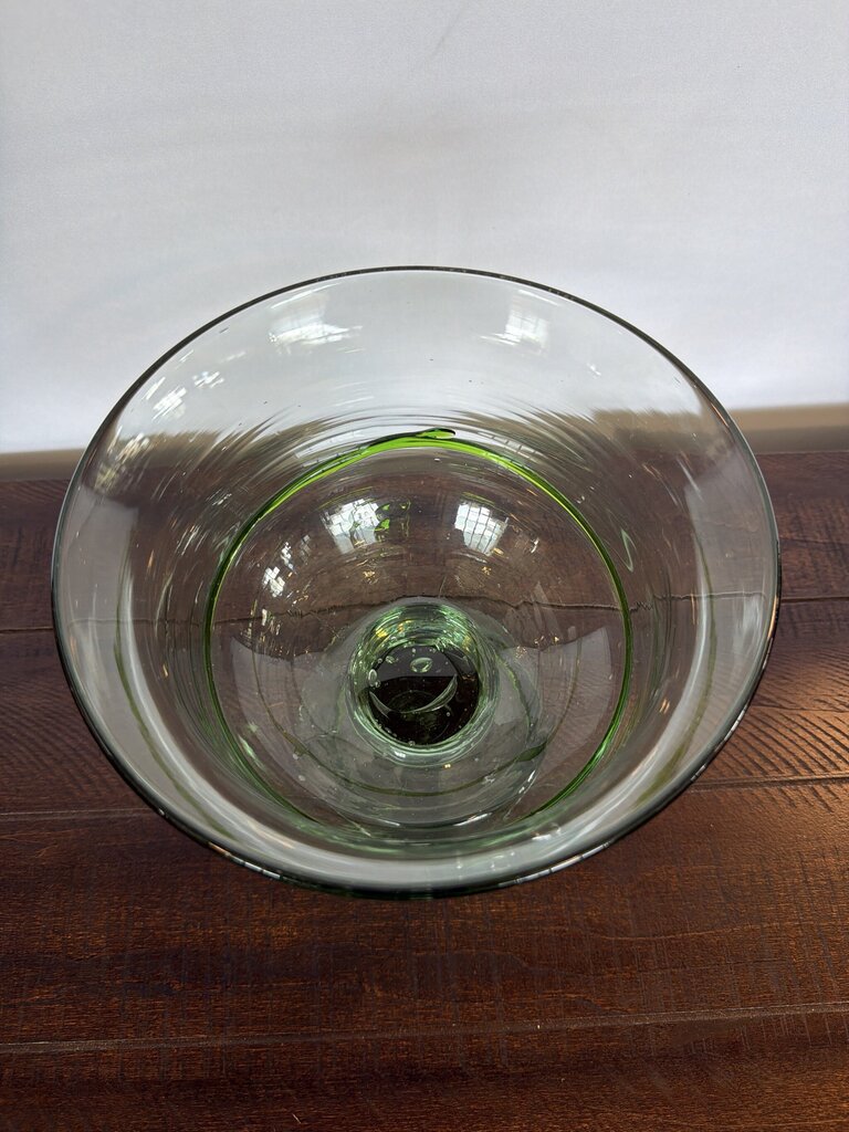 Blown Glass Pedestal Bowl W/ Green Design- 8X8X9