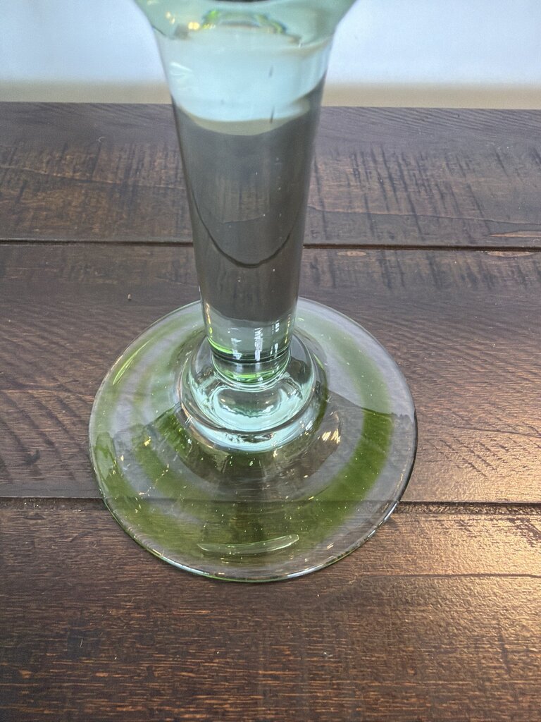 Hand Blown Wine Glasses W/ Green Rim- Set of 9