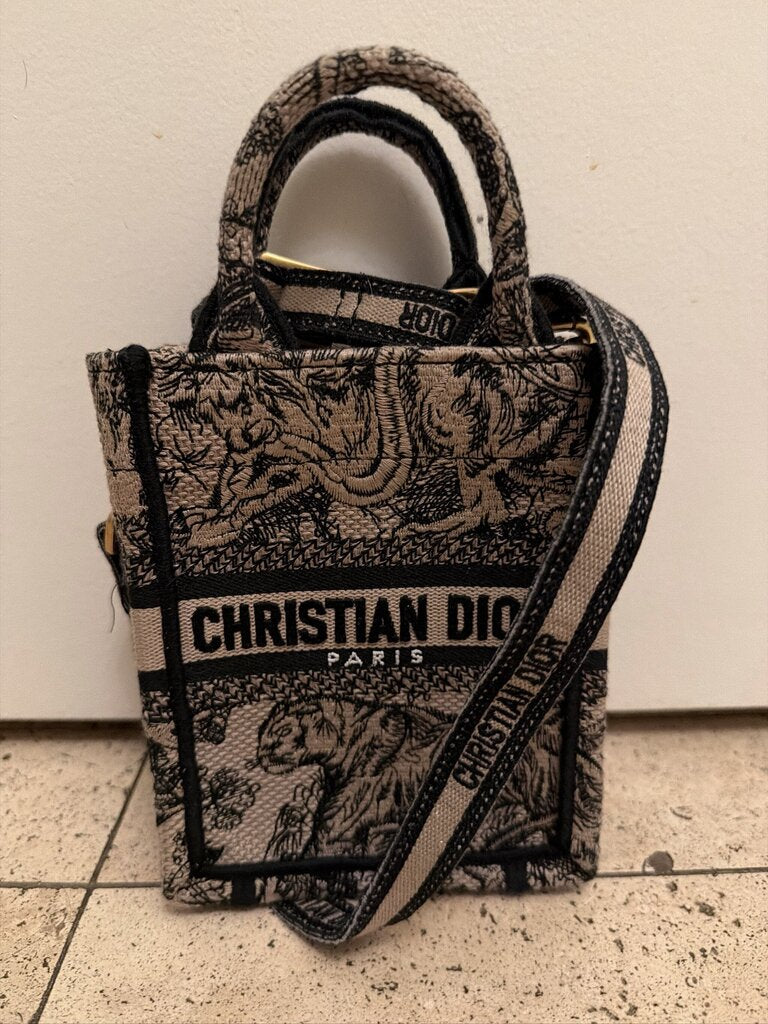 Christian Dior Canvas Toile de Jouy Reverse Embroidered Mini Book Tote Phone Bag Blue