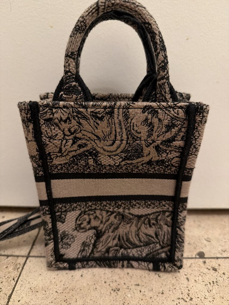 Christian Dior Canvas Toile de Jouy Reverse Embroidered Mini Book Tote Phone Bag Blue