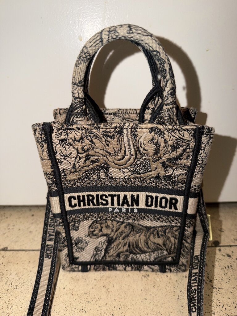 Christian Dior Canvas Toile de Jouy Reverse Embroidered Mini Book Tote Phone Bag Blue