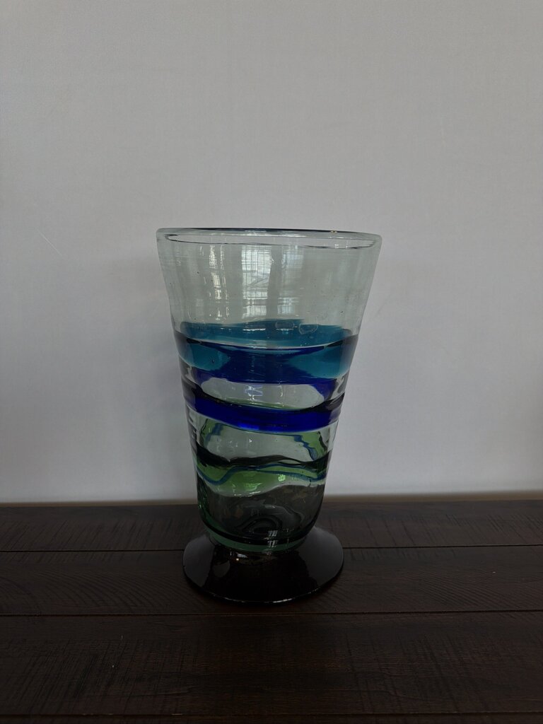 Blown Glass W/ Blue Swirls- 7.5X7.5X12.5H