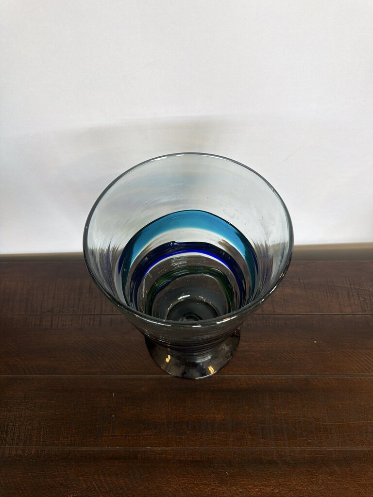 Blown Glass W/ Blue Swirls- 7.5X7.5X12.5H