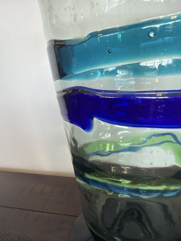 Blown Glass W/ Blue Swirls- 7.5X7.5X12.5H