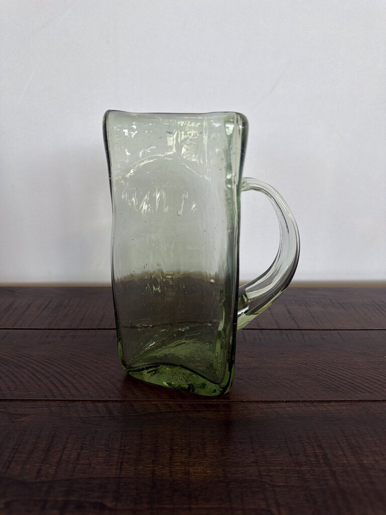 Triangular Blown Glass Pitcher= 3.5X3.5X7.5