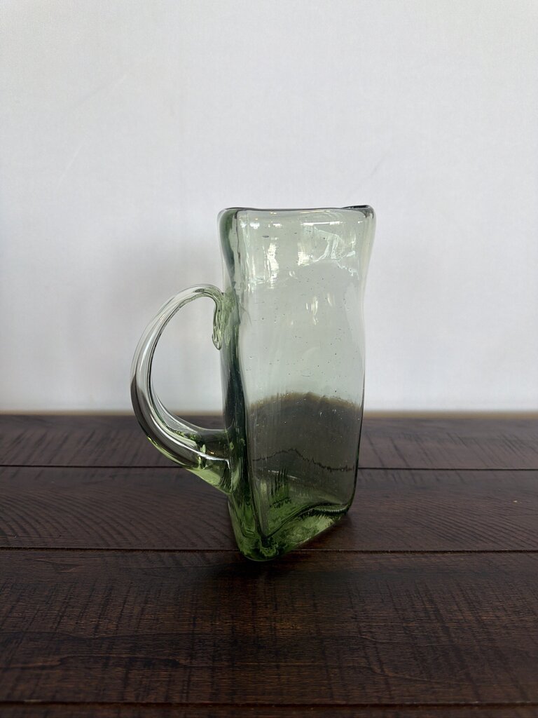 Triangular Blown Glass Pitcher= 3.5X3.5X7.5