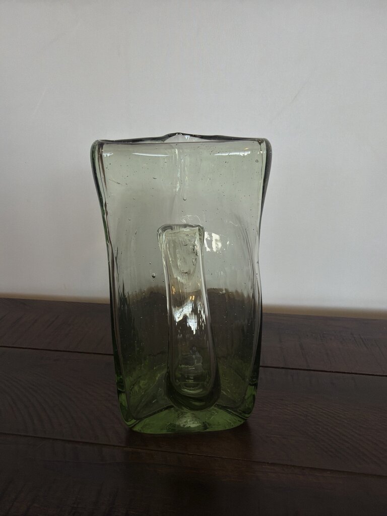 Triangular Blown Glass Pitcher= 3.5X3.5X7.5