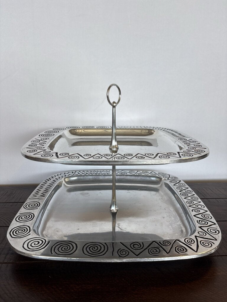 Vintage Wilton Armetale 2-Tier Square Serving Tray- 14X14X11