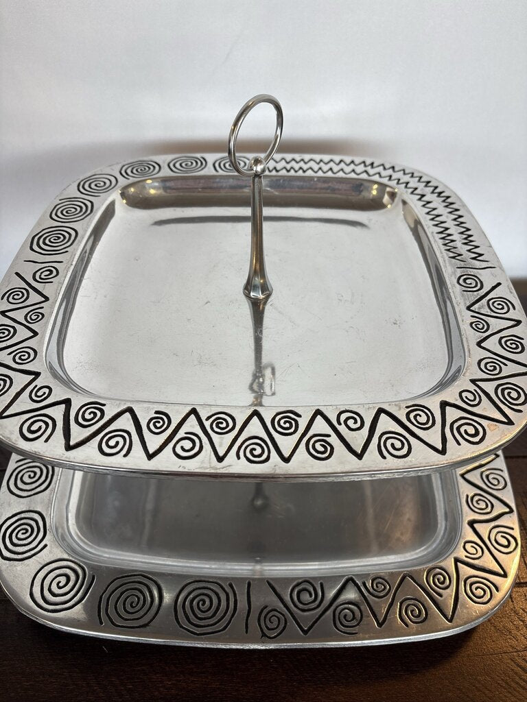Vintage Wilton Armetale 2-Tier Square Serving Tray- 14X14X11