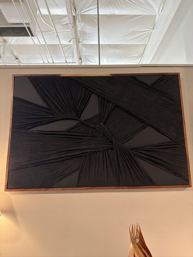 Black Fabric Abstract Art In Wood Floating Frame - 71X3X47.5H