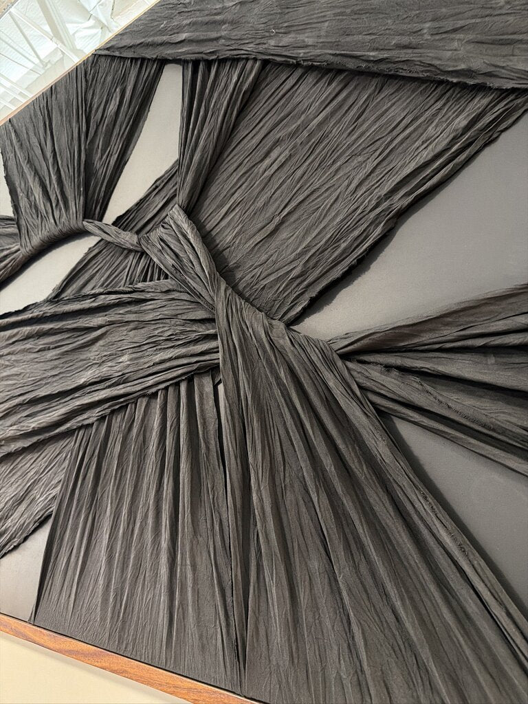 Black Fabric Abstract Art In Wood Floating Frame - 71X3X47.5H