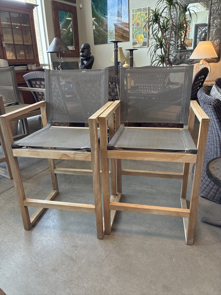 RH Aegean Light Teak & Mesh Counter Stools - Pair - 23X20X42H