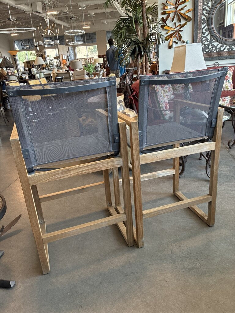 RH Aegean Light Teak & Mesh Counter Stools - Pair - 23X20X42H
