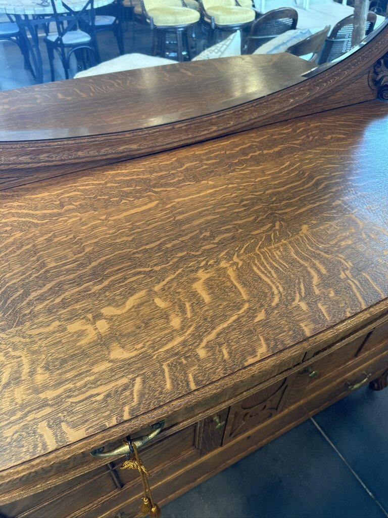 19th Century Victorian Tiger Oak Sideboard / Buffet- 55X21X61H