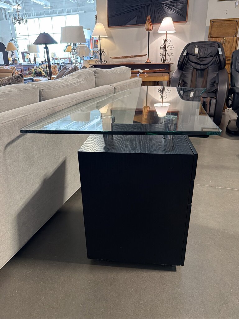 Modern Curved Glass/ Wood 3 Drawer Desk- 65X30X30- AS IS
