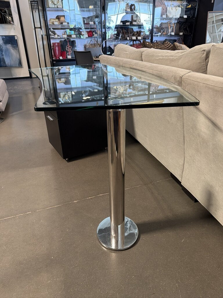Modern Curved Glass/ Wood 3 Drawer Desk- 65X30X30- AS IS