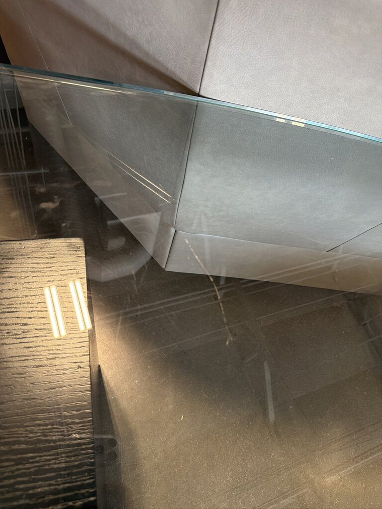 Modern Curved Glass/ Wood 3 Drawer Desk- 65X30X30- AS IS