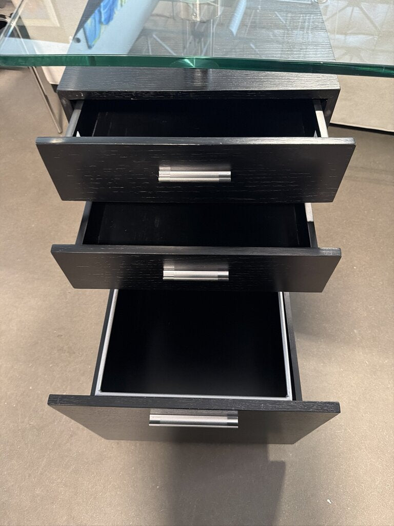 Modern Curved Glass/ Wood 3 Drawer Desk- 65X30X30- AS IS