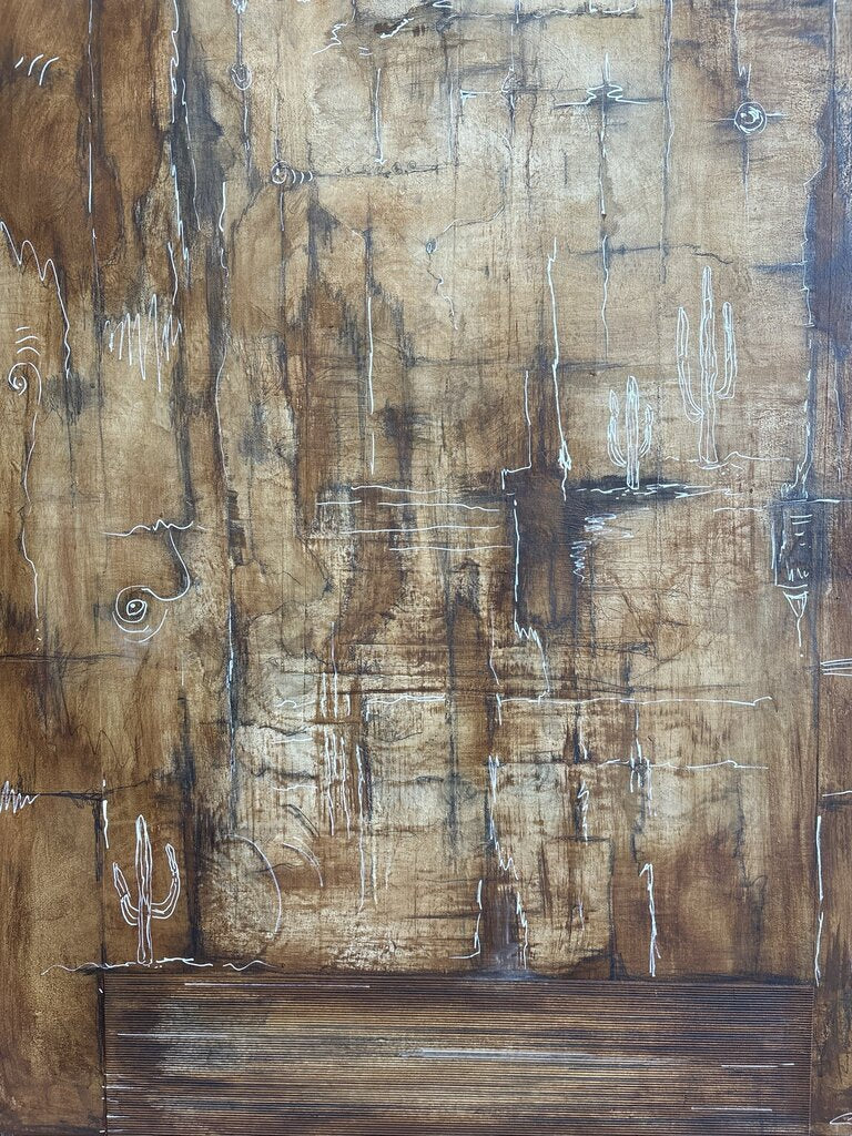 Brown & Black Abstract Art W/ Saguaros by Sarah- 37X56