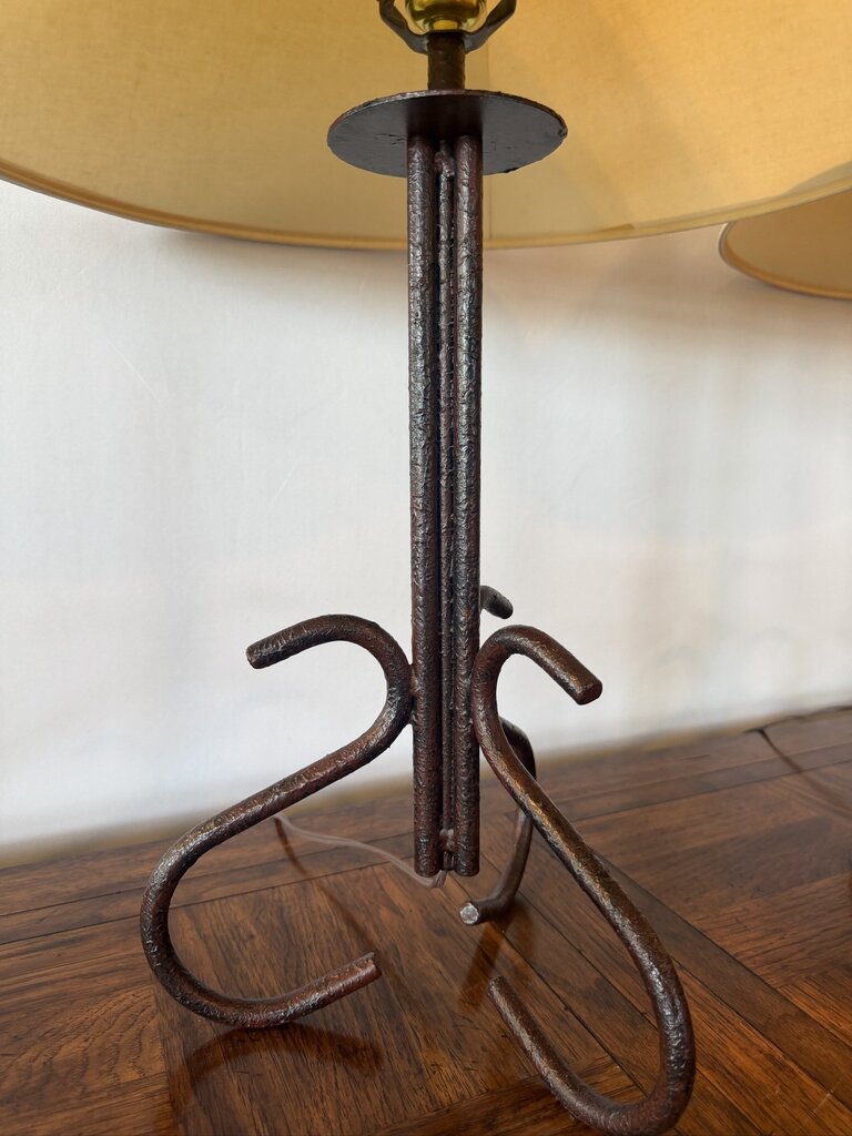 Curved Iron Lamps W/ Paper Shades- Pair- 22X22X20H