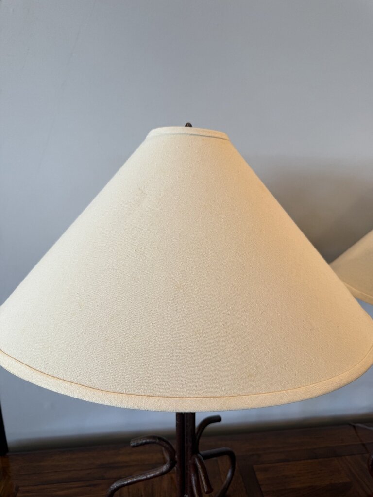 Curved Iron Lamps W/ Paper Shades- Pair- 22X22X20H