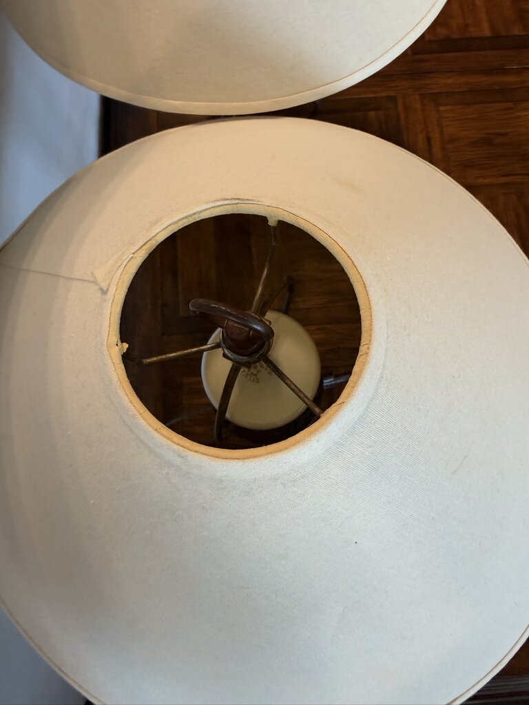 Curved Iron Lamps W/ Paper Shades- Pair- 22X22X20H