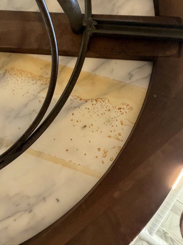 Drexel Heritage Round Table W/ Carrara Marble Insert- 44X44X29- AS IS