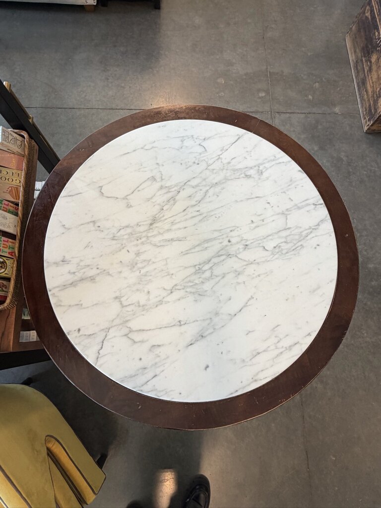 Drexel Heritage Round Table W/ Carrara Marble Insert- 44X44X29- AS IS