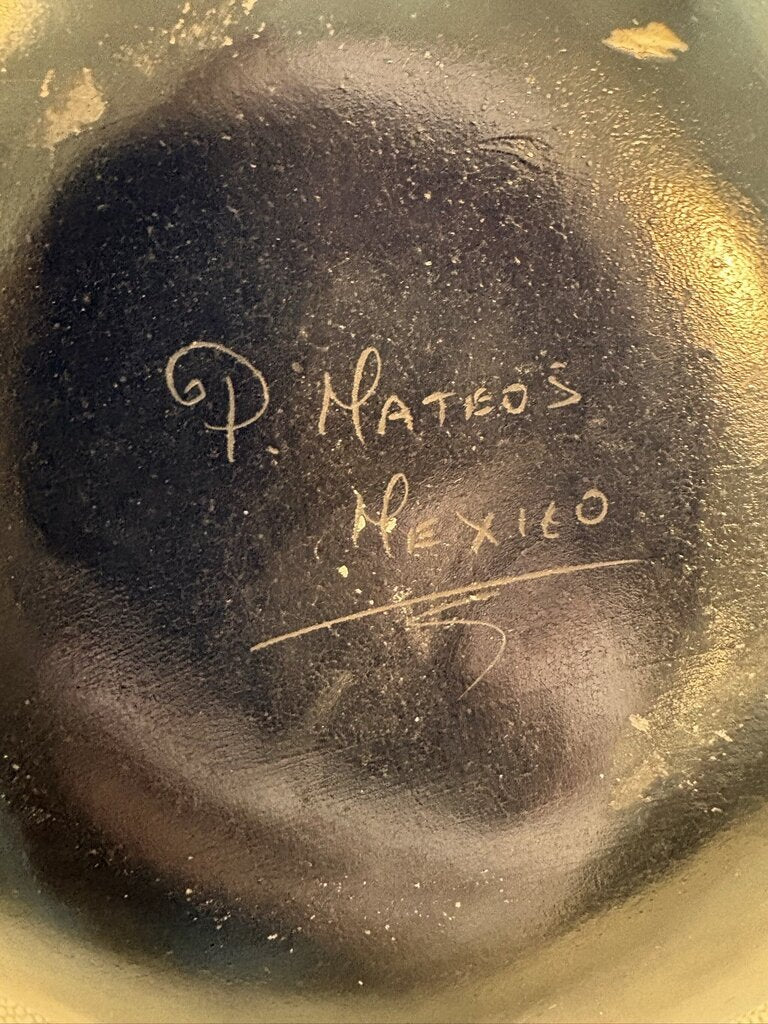 Vintage Signed P. Mateos Art Carved Blackware Pottery Vase- 10X10X13- AS IS
