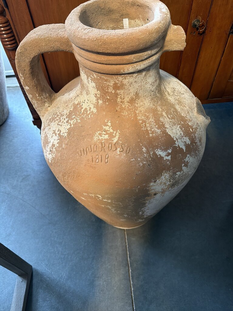 Large Rustic Terracotta Wine Jug - 30H AS IS
