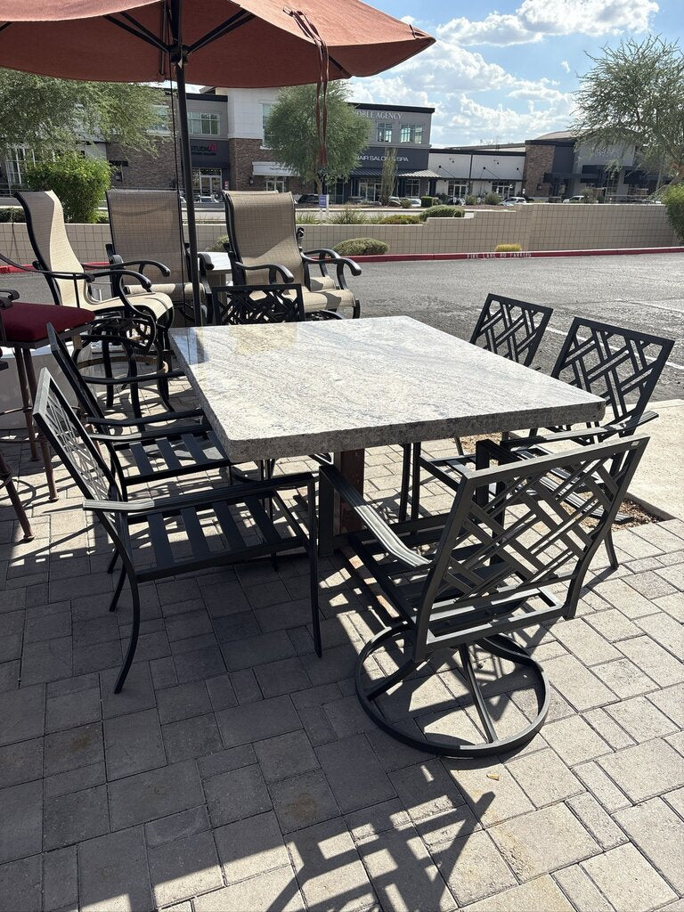 Granite Patio Dining Set W/ 6 Chairs- No Cushions - 58x45x32H