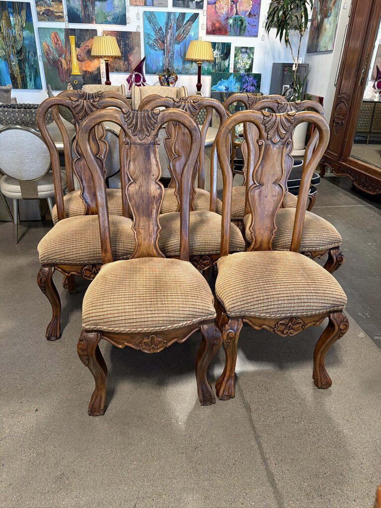 Vintage Carved Wood Dining Chairs- Set of 8