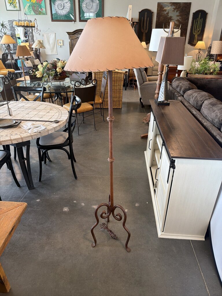 Wrought Iron Floor Lamp W/ Paper Shade- AS IS- 62H