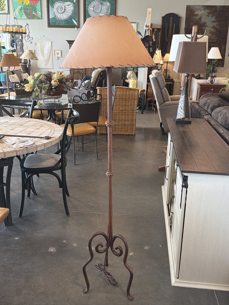 Wrought Iron Floor Lamp W/ Paper Shade- AS IS- 62H