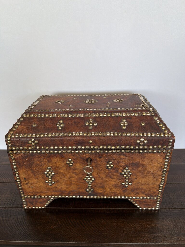 Vinage Leather Wrapped Box W/ Studs- 16X9.5X11.5