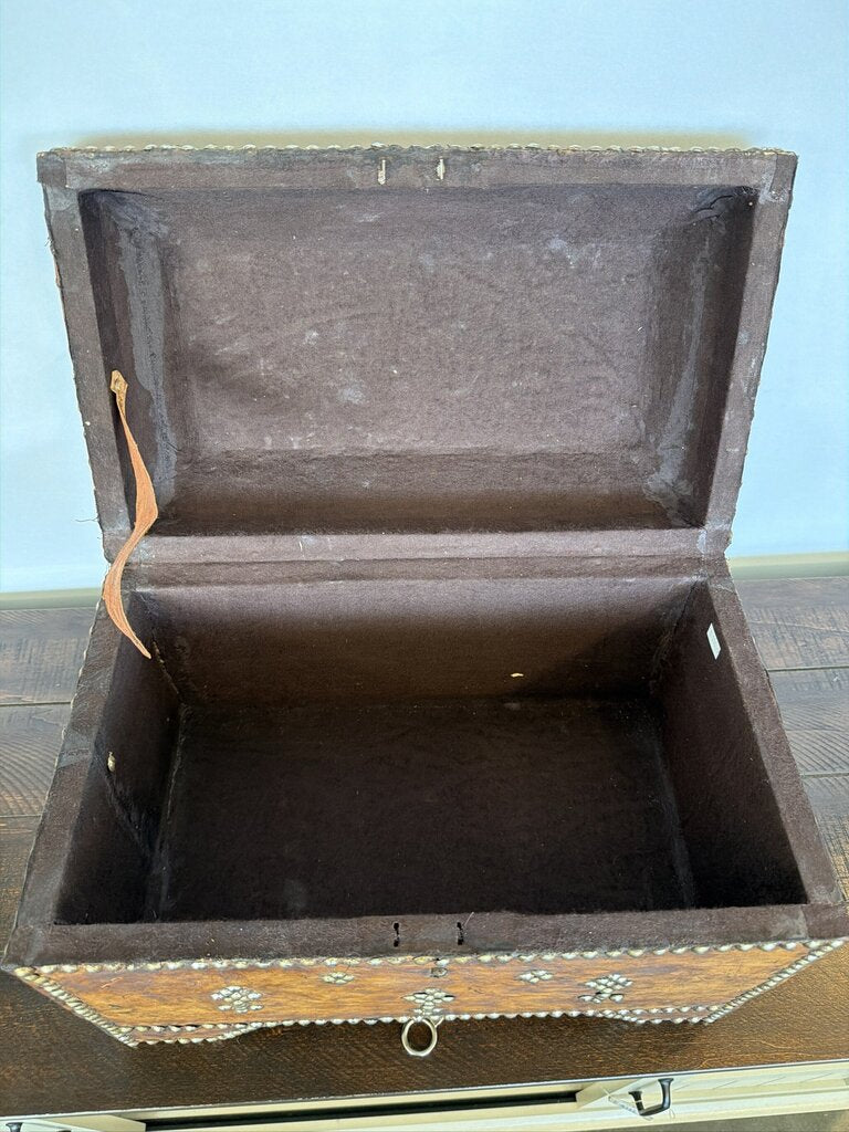 Vinage Leather Wrapped Box W/ Studs- 16X9.5X11.5