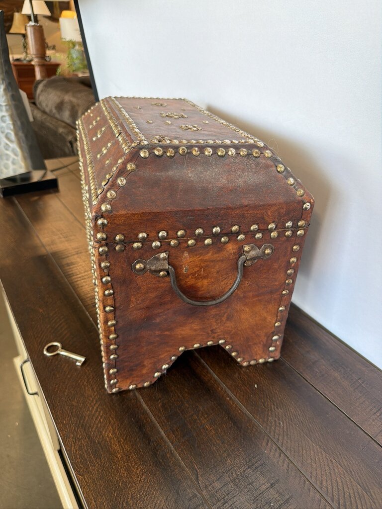 Vinage Leather Wrapped Box W/ Studs- 16X9.5X11.5