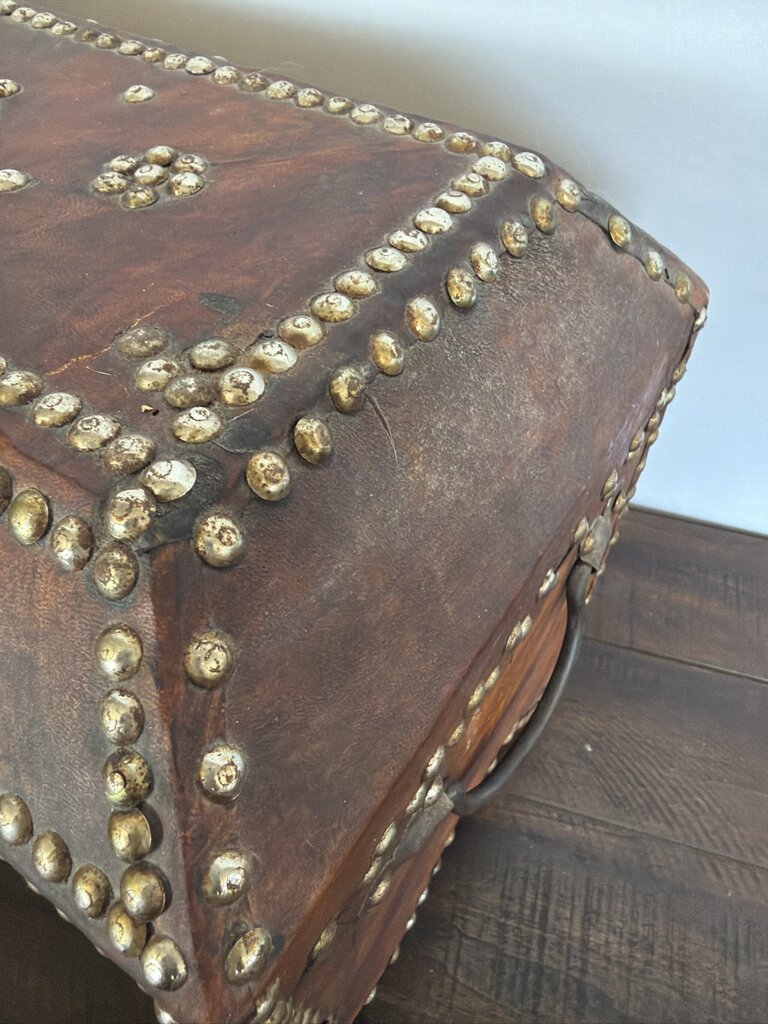 Vinage Leather Wrapped Box W/ Studs- 16X9.5X11.5