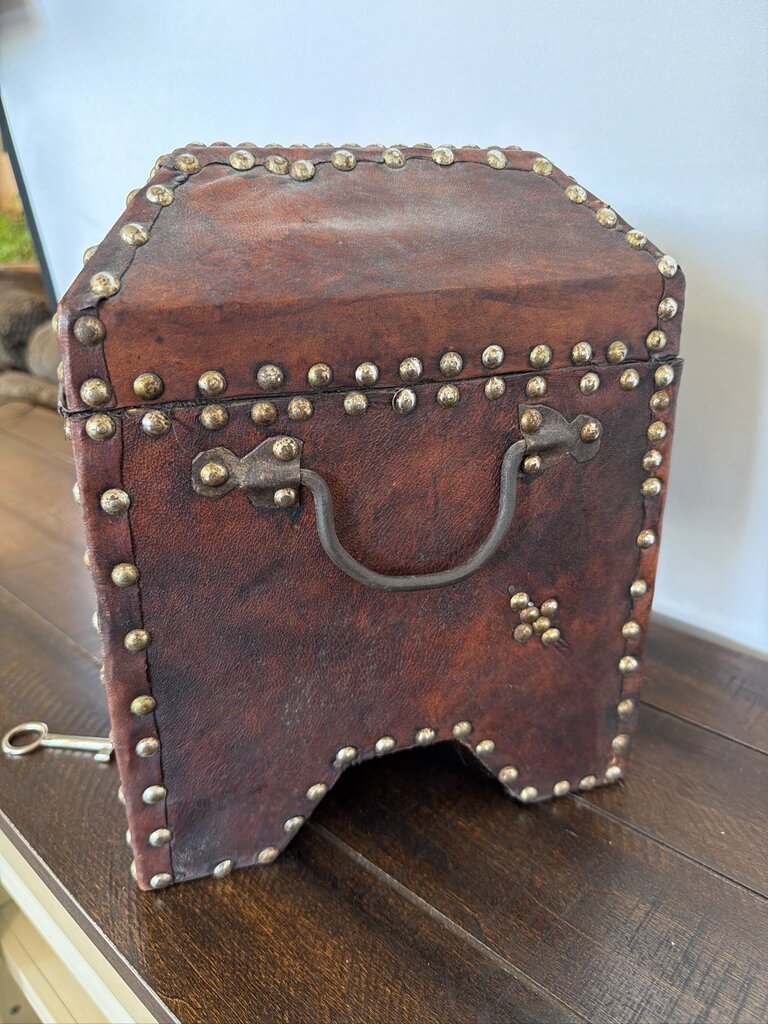 Vinage Leather Wrapped Box W/ Studs- 16X9.5X11.5