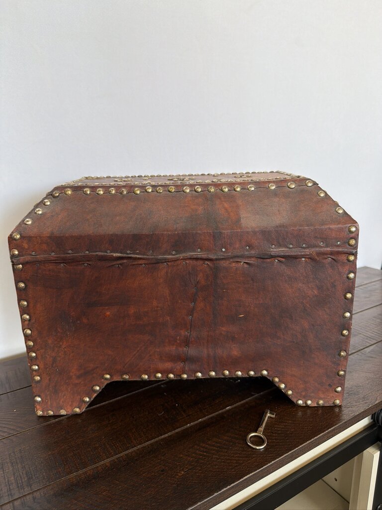 Vinage Leather Wrapped Box W/ Studs- 16X9.5X11.5