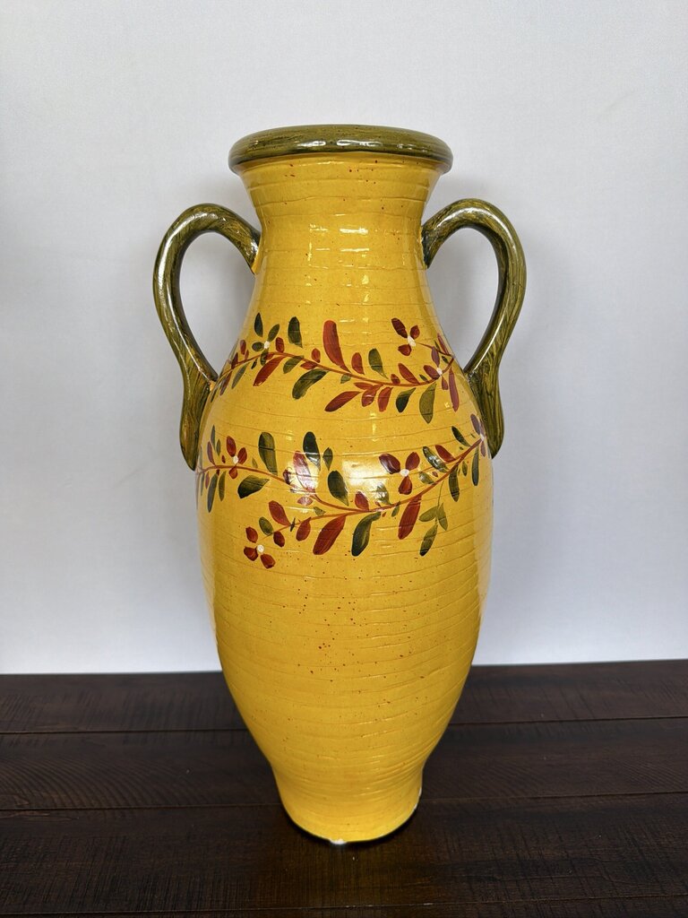 Yellow Painted Floral Vase- 10X8X21