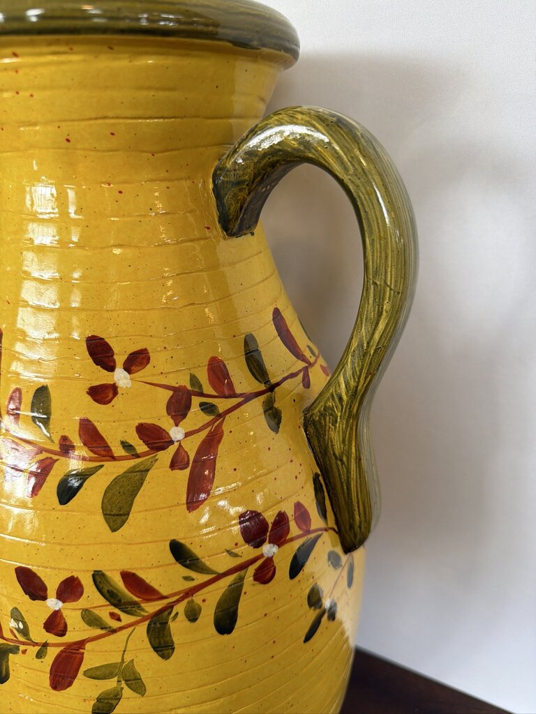 Yellow Painted Floral Vase- 10X8X21