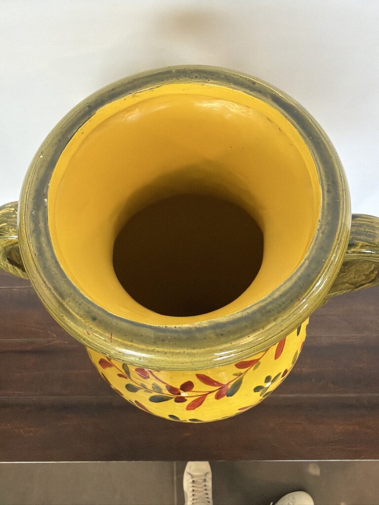 Yellow Painted Floral Vase- 10X8X21