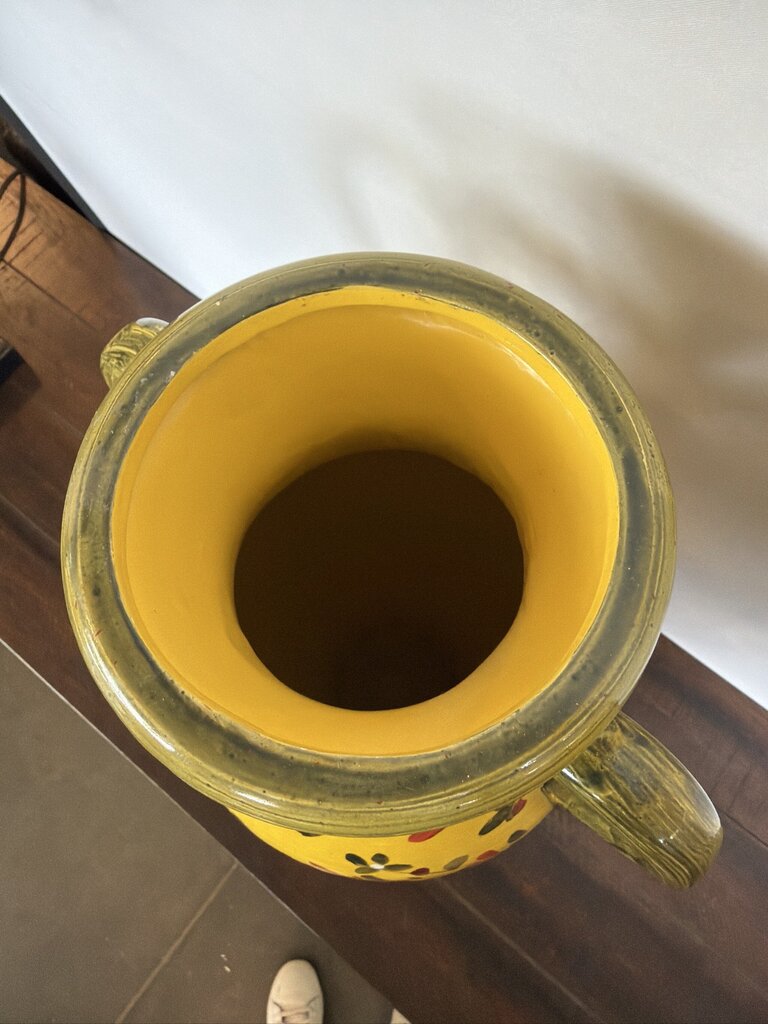 Yellow Painted Floral Vase- 10X8X21