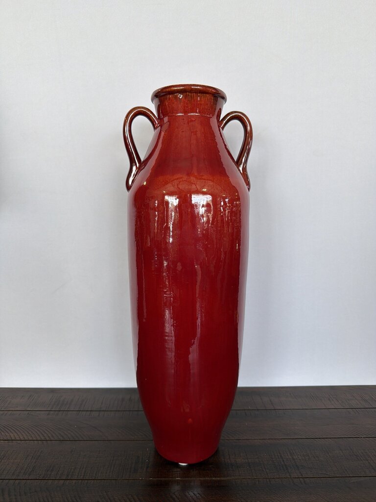 Red Glazed Vase W/ Handles- 8X8X24